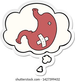 cartoon stomach with thought bubble as a printed sticker