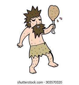cartoon stone age man with chicken leg