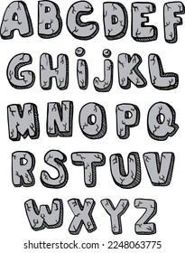Cartoon stone alphabet font. Enter letters, numbers, symbols. Stock vector font for your design.
