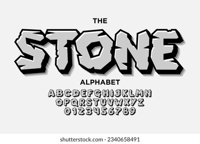 Cartoon stone alphabet font. Type letters, numbers, symbols. Stock vector typeface for your design.