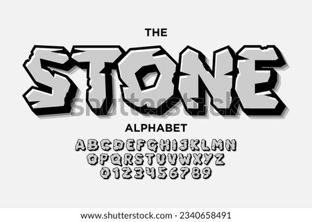 Cartoon stone alphabet font. Type letters, numbers, symbols. Stock vector typeface for your design.
