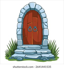 Cartoon stone arch entrance vector illustration. Open door design ideal for mystical and entryway concepts.