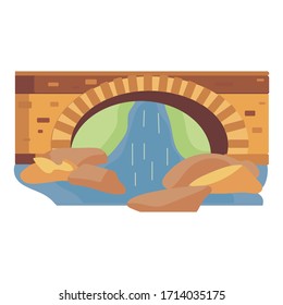 Cartoon Stone Brown Bridge River Waterfall Stock Vector Royalty Free