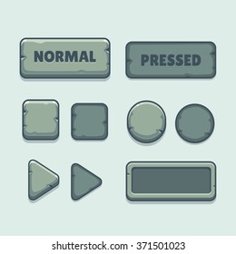 Cartoon stone buttons set in different shapes. Vector game interface assets.
