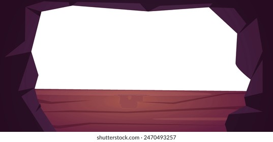 Cartoon stone cave in mountain or rock. Underground tunnel frame with empty space. Mine or cavern or dungeon entrance nowaday vector banner