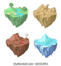 Cartoon Stone flying Island for Game, Vector Element
