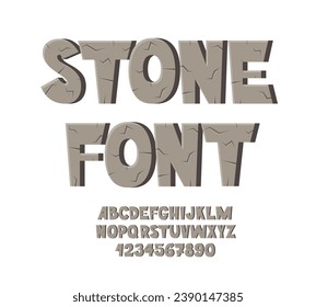 Cartoon Stone Font. Rock Alphabet. Bold Letters and Numbers.