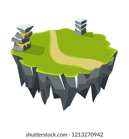Cartoon Stone Grassy Isometric Island for Game, Vector Illustration