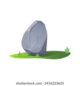 Cartoon stone on ground, flat style vector illustration for game design isolated on white background. Simple icon cobblestone. Boulder or gem, part of rock. Object for app, ui and interface