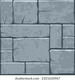 Cartoon stone pavement seamless pattern, brick wall texture, cracked rock paver. Blocks background, ancient old mosaic.