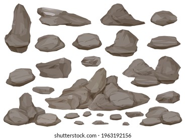 Cartoon stone. Set vector isolated image stones of rock. 
