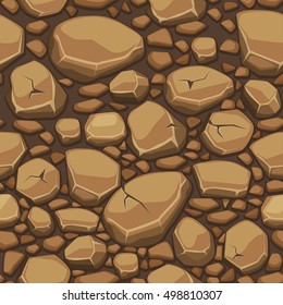 Cartoon stone texture in brown colors seamless background, view from above