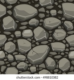 Cartoon stone texture in gray colors seamless background, view from above