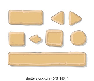 Cartoon stone ui game assets or buttons set, isolated on white, vector