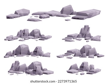 Cartoon stones collection isolated on white. Pieces of mountain rock and desert stones vector illustration
