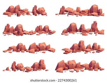 Cartoon stones collection isolated on white. Pieces of mountain rock and desert stones vector illustration