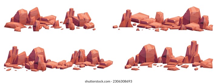 Cartoon stones collection isolated on white. Pieces of mountain rock and desert stones vector illustration