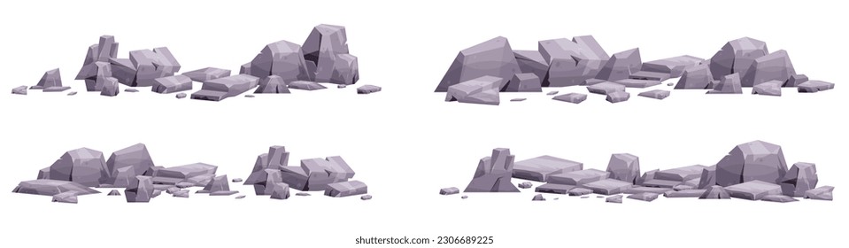 Cartoon stones collection isolated on white. Pieces of mountain rock and desert stones vector illustration