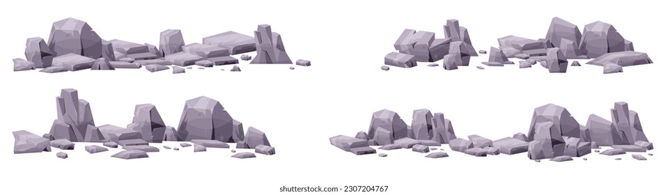 Cartoon stones collection isolated on white. Pieces of mountain rock and desert stones vector illustration