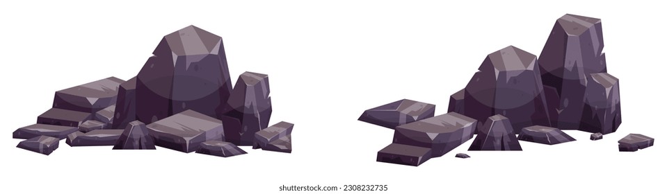 Cartoon stones collection isolated on white. Pieces of mountain rock and desert stones vector illustration