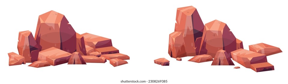Cartoon stones collection isolated on white. Pieces of mountain rock and desert stones vector illustration