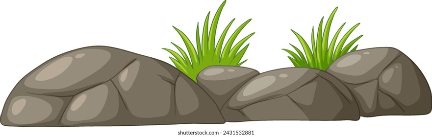 Cartoon stones and grass on a white background