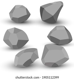 Cartoon stones. Rock stone isometric set. Granite grey boulders, natural building block shapes, wall stones. 3d flat isolated illustration. Vector collection. 