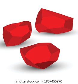 Cartoon stones. Rock stone isometric set. Red boulders, natural building block shapes, wall stones. 3d flat isolated illustration. Vector collection.