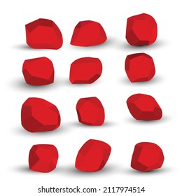 Cartoon stones. Rock stone isometric set. Red boulders, natural building block shapes, wall stones. 3d flat isolated illustration. Vector collection.