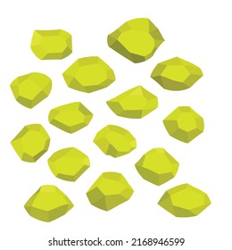 Cartoon stones. Rock stone isometric set. Green boulders, natural building block shapes, wall stones. 3d flat isolated illustration. Vector collection.