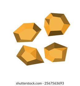 Cartoon stones. Rock stone isometric set. Yellow boulders, natural building block shapes, wall stones. 3d flat isolated illustration. Vector collection.