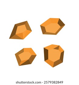 Cartoon stones. Rock stone isometric set. Yellow boulders, natural building block shapes, wall stones. 3d flat isolated illustration. Vector collection.