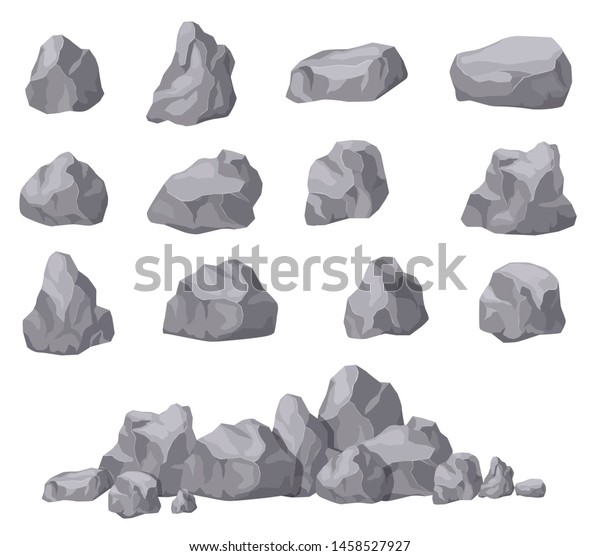 Cartoon stones. Rock stone isometric set.\
Granite boulders, natural building block shapes. 3d decoration\
isolated vector collection. Illustration of boulder geology, nature\
stone material