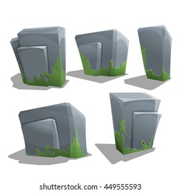 Cartoon stones and rocks. Set of different boulders. Vector illustration.