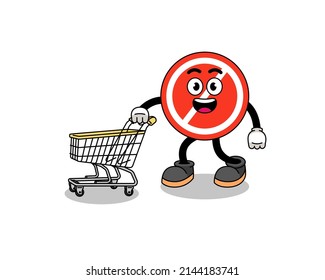 Cartoon of stop sign holding a shopping trolley , character design