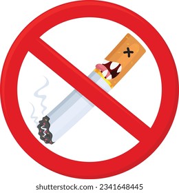 Cartoon Stop smoking, no smoking and forbidden sign