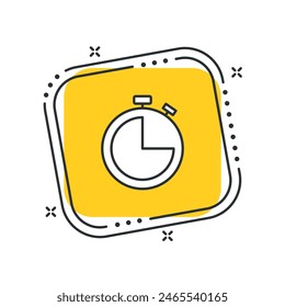 Cartoon stopwatch icon vector illustration. Chronometer on isolated yellow square background. Clock sign concept.