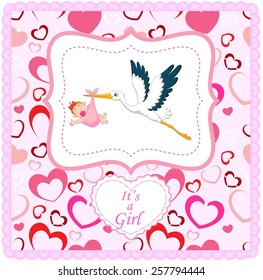 Cartoon stork with baby card