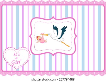 Cartoon stork with baby card