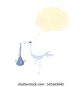 Retro Cartoon Stork Carrying Baby Stock Illustration 148949603 ...