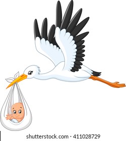 Cartoon Stork Carrying Baby