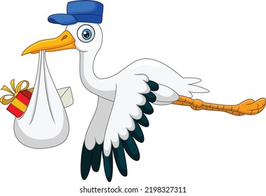 Cartoon stork carrying a gift