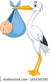 Cartoon stork carrying a newborn