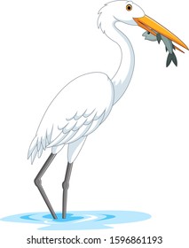Cartoon stork eating a fish