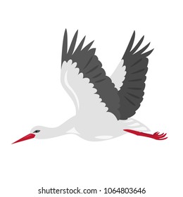 Cartoon stork icon on white background. Vector illustration.