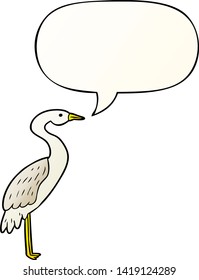 cigüeña de caricatura con burbuja de habla en un estilo de gradiente suave
