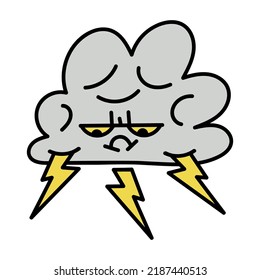 Cartoon storm cloud with lightnings. Vector thundercloud illustration.