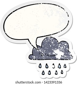 cartoon storm cloud with speech bubble distressed distressed old sticker