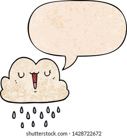 cartoon storm cloud with speech bubble in retro texture style