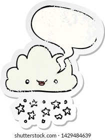 cartoon storm cloud with speech bubble distressed distressed old sticker